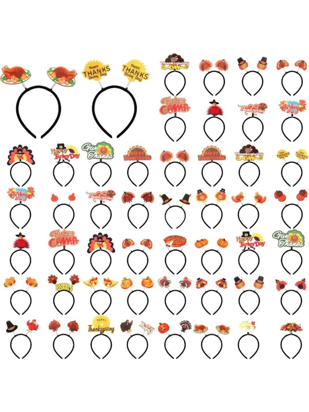 50 Pcs Thanksgiving Turkey Headbands & Pumpkin Boppers for Fall Party Favors